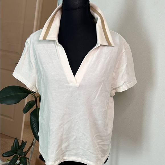Lou & Grey Tops - Lou & Grey Cream  COTTON Short Sleeve Polo